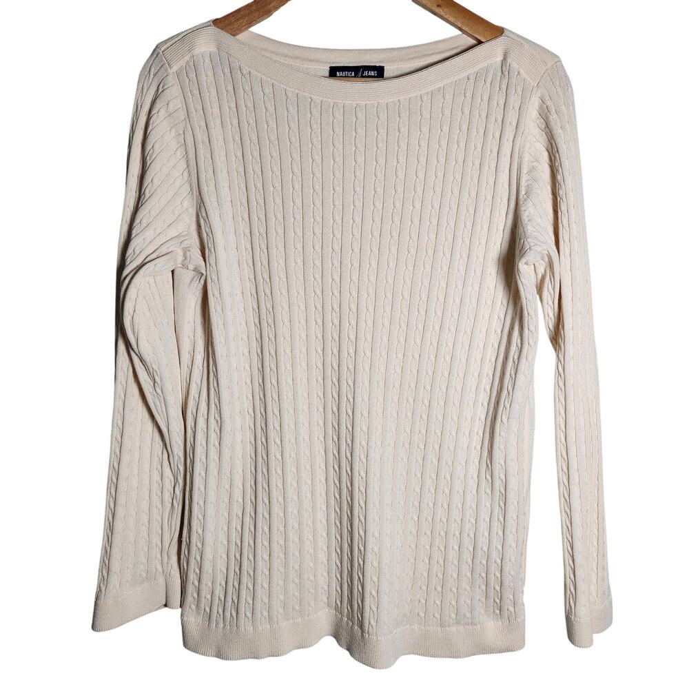 Nautica Cream Cotton Lightweight Long Sleeved Sweater Size Medium